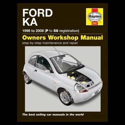 Manual técnica Haynes Ford KA 1996-2008 com imagem de carro branco e motor exposto