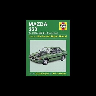 Capa de manual Haynes Mazda 323 verde com imagem de carro e texto