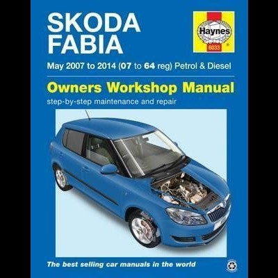 Capa manual Skoda Fabia com carro azul e texto em azul e amarelo