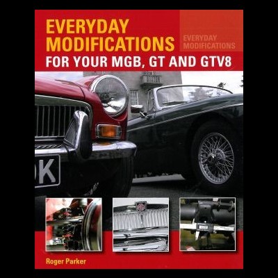 Capa de livro com carros clássicos MGB, GT e GTV8 e texto em amarelo e branco sobre fundo vermelho