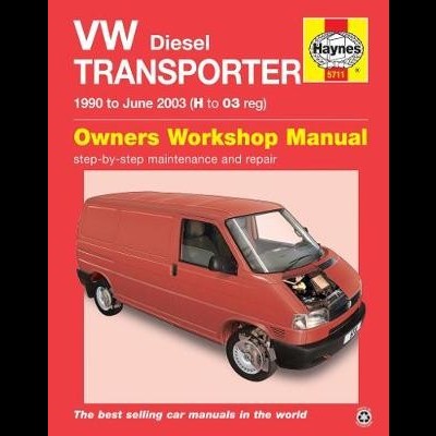 Capa de manual VW Diesel Transporter com imagem de carrinha vermelha e texto informativo