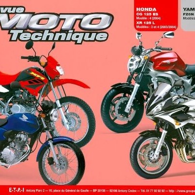 Capa de revista com quatro motas de várias cores e texto técnico sobre modelos Honda e Yamaha.