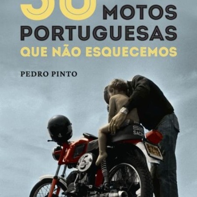 Capa de livro com homem abraçando criança numa mota vermelha