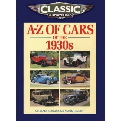 Livro A-Z OF CARS OF THE 1930s com carros clássicos na capa