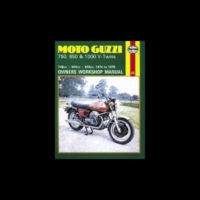 Capa do manual de oficina para motos Moto Guzzi 750, 850 & 1000 V-Twins com imagem da moto vermelha
