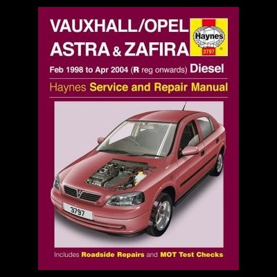 Capa de manual Haynes para VAUXHALL/OPEL ASTRA & ZAFIRA Diesel com carro vermelho e texto visível
