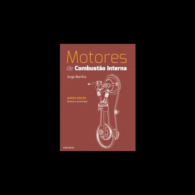 Capa de livro sobre motores de combustão interna com desenho técnico de motor