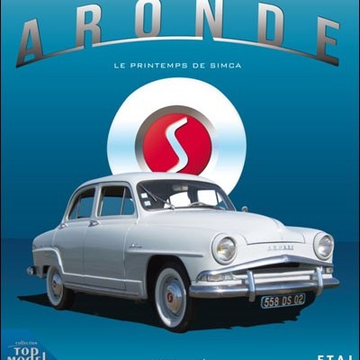 Capa de livro azul com carro clássico branco e textos ARONDE e LE PRINTEMPS DE SIMCA