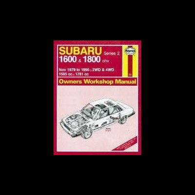Manual de oficina Subaru 1600 & 1800 com capa vermelha e ilustração do carro