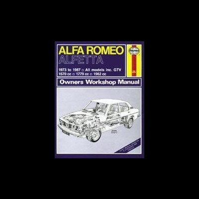 Capa de manual de oficina Alfa Romeo Alfetta com desenho técnico de carro