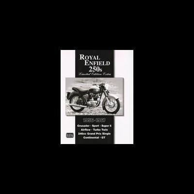 Moto clássica Royal Enfield 250s com texto dos modelos e datas