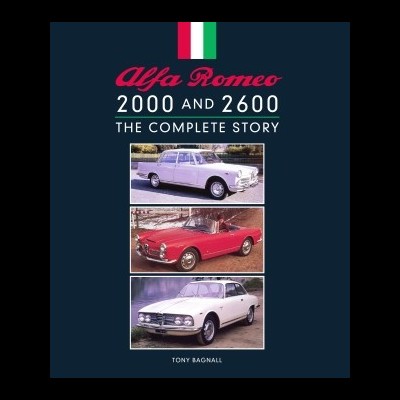Capa de livro com fotos de carros Alfa Romeo e texto sobre o modelo e autor