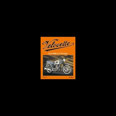 Capa de livro laranja com uma motocicleta clássica cinza e preta e o título Velocette
