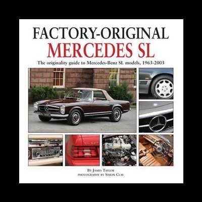 Capa de livro sobre Mercedes SL com várias imagens do carro e texto