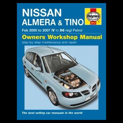 Capa do manual de oficina Nissan Almera & Tino com carro cinzento e motor exposto