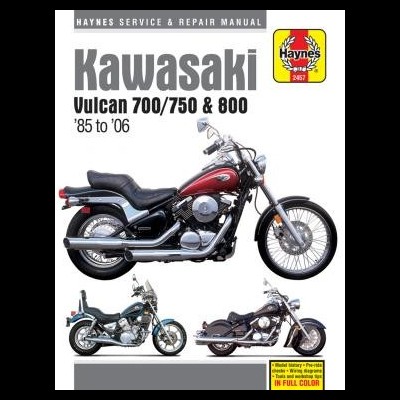 Capa de manual Haynes para Kawasaki Vulcan 700/750 & 800 anos 1985 a 2006 com fotos de motocicletas pretas, vermelhas e cinza