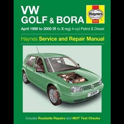Capa de manual verde com imagem de carro VW Golf verde e texto de serviço Haynes