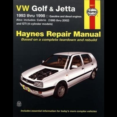 Capa do manual de reparações Haynes para VW Golf & Jetta com carro branco