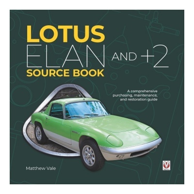 Capa do livro 'LOTUS ELAN AND +2 SOURCE BOOK' com carro clássico verde e branco