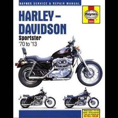 Manual Haynes Harley-Davidson Sportster 70 a 13 com imagem de moto preta.