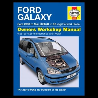 Capa manual de oficina Ford Galaxy com carro azul e capô aberto