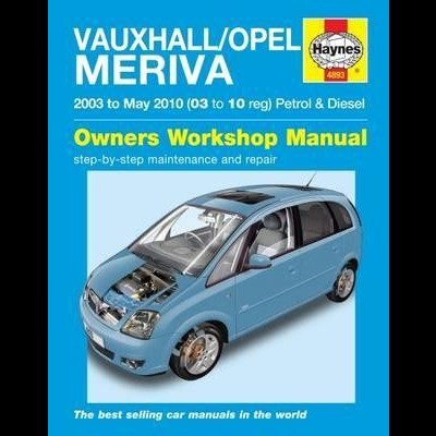 Capa de manual para Opel Meriva com imagem de carro azul e texto informativo.