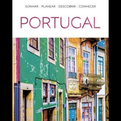 Capa de guia de viagem PORTUGAL com fachadas coloridas antigas