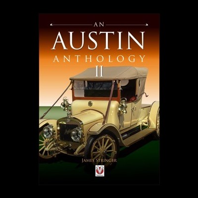 Livro com capa mostrando um carro clássico Austin creme com capota castanha