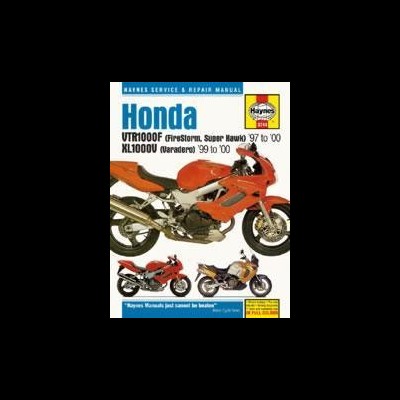 Manual Haynes para motos Honda VTR1000F e XL1000V com imagem de mota vermelha