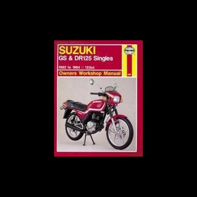 Capa de manual para motos Suzuki GS & DR125 Singles, 1982-1994, com imagem de moto vermelha