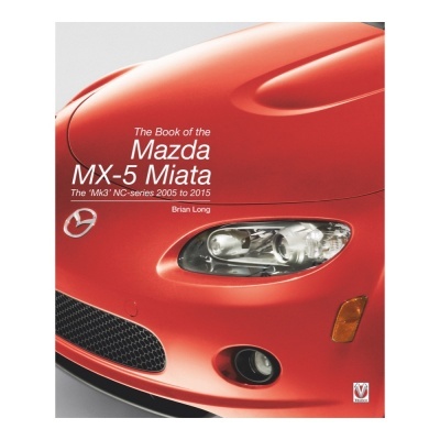 Capa de livro com carro Mazda MX-5 Miata vermelho e texto branco sobre o livro