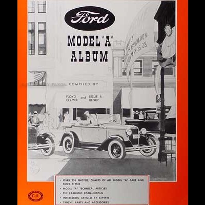 Capa de álbum Ford Model A Album com carro clássico preto e branco e moldura laranja