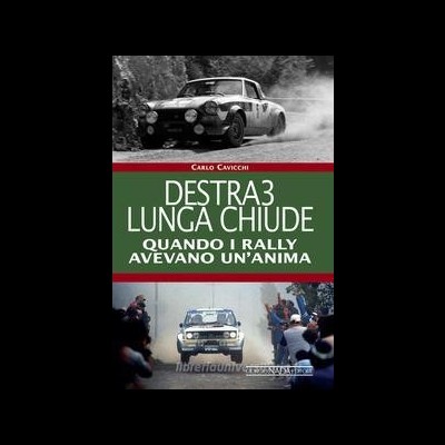 Capa de livro sobre rali com fotos de carros em competição
