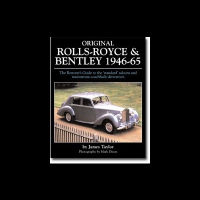 Capa de livro com um carro clássico Rolls-Royce cinzento estacionado, título ORIGINAL ROLLS-ROYCE & BENTLEY 1946-65