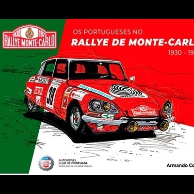 Capa de livro com ilustração de carro de rali vermelho em fundo verde, branco e vermelho