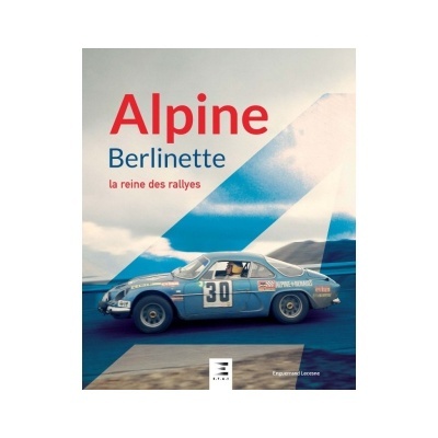 Capa de livro com carro de rali azul e texto Alpine Berlinette