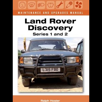 Capa de manual com Land Rover Discovery cinza na frente, texto em laranja e branco