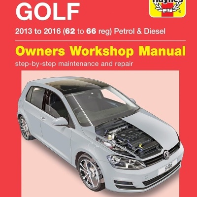 Capa de manual VW Golf com carro cinzento e motor visível