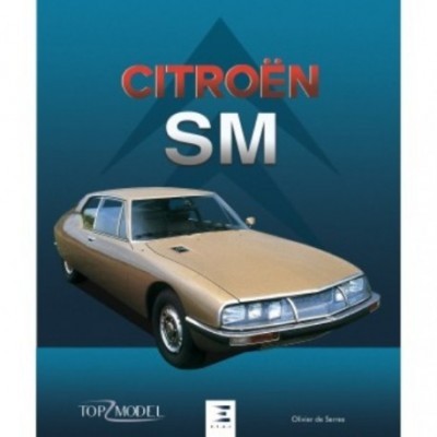 Capa de livro azul com carro clássico dourado e texto CITROËN SM
