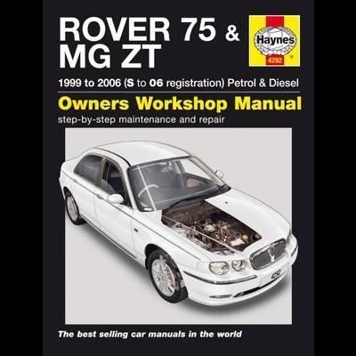 Capa do manual de oficina para Rover 75 & MG ZT com carro branco e texto descritivo