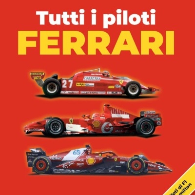 Capa de livro com carros de Fórmula 1 Ferrari vermelhos e texto em destaque