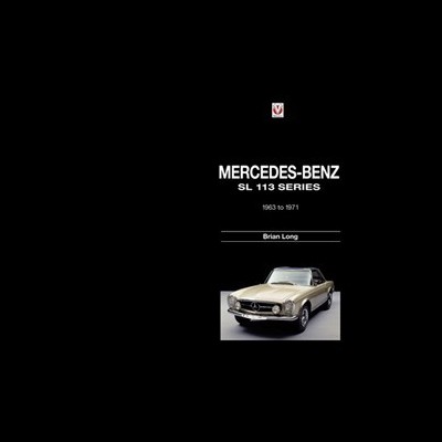 Livro com capa preta, texto MERCEDES-BENZ SL 113 SERIES e imagem de carro clássico prata
