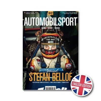 Capa revista AUTOMOBILSPORT com Stefan Bellof de capacete e fato de corrida