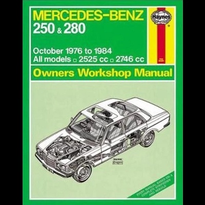 Manual de oficina Mercedes-Benz 250 e 280 com desenho técnico do carro