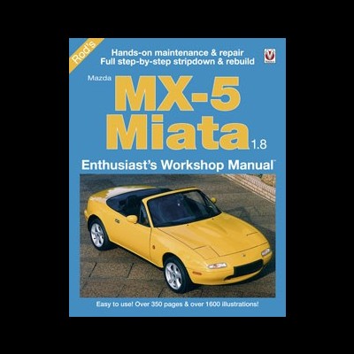 Capa manual Mazda MX-5 Miata 1.8 com carro amarelo e texto azul e amarelo
