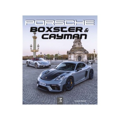 Capa de livro com dois carros Porsche prateados e texto Porsche Boxster & Cayman