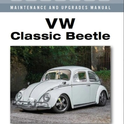 Capa de manual VW Classic Beetle com foto de carro branco clássico