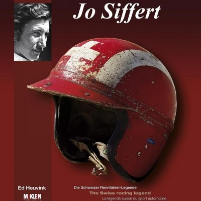 Capa de livro com capacete de corrida vermelho e texto 'Jo Siffert'