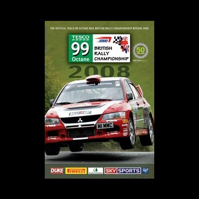 Capa de revista com carro de rali Mitsubishi vermelho e branco a saltar numa estrada, texto e logos relacionados com rali britânico em 2008