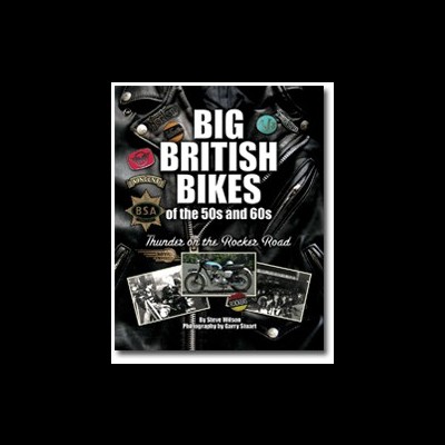 Capa de livro sobre motos britânicas dos anos 50 e 60 com fotos e jaquetas de couro